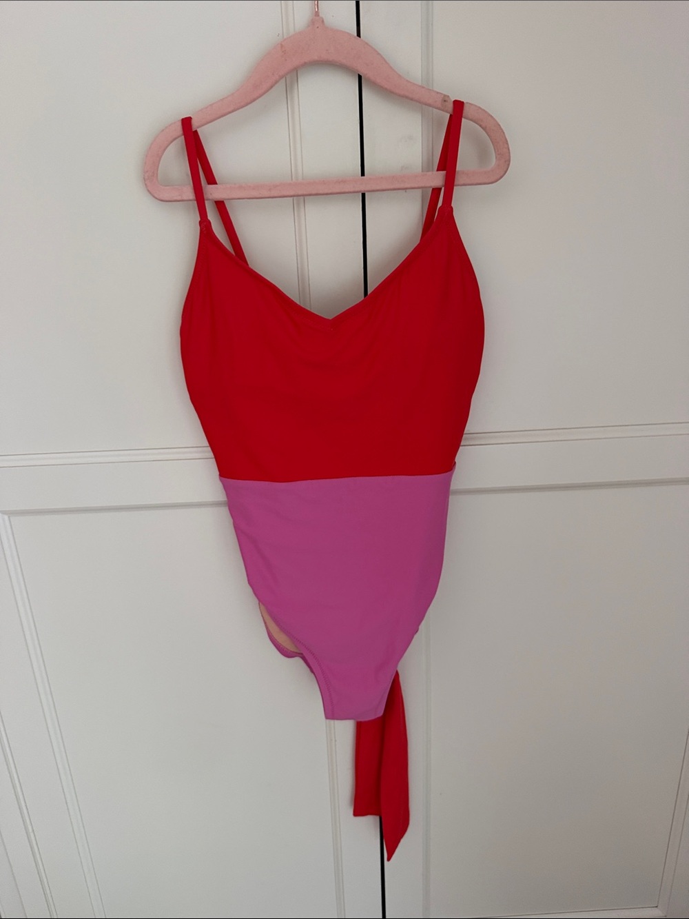 J. Crew Red and Pink Colorblock One-Piece Swimsuit